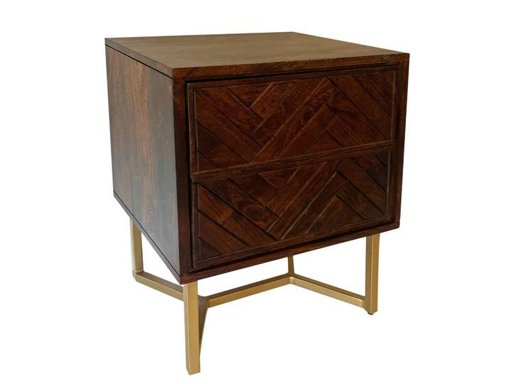 Livetastic Nachttisch, Dunkelbraun, Holz, Akazie, massiv, Fischgrät, 2 Schublade(n) Schubladen, rechteckig, eckig, 45x40x57 cm, Stauraum, Schlafzimmer, Nachttische