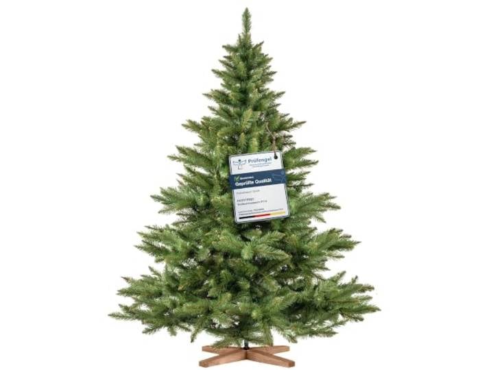 FairyTrees Sapin de Noël Artificiel 180cm NORDMANN Arbre de Noël avec Support en Bois Sapin avec Tronc Vert Made in EU