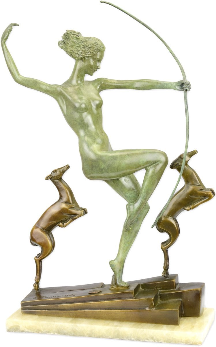 Bronzen beeld Diana sculptuur voor op tafel, Hoogte: 36,7 cm