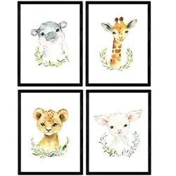 POSTER Set mit 4 Girafa Ziege Nilpferd und Löwe A3 Rahmenlos