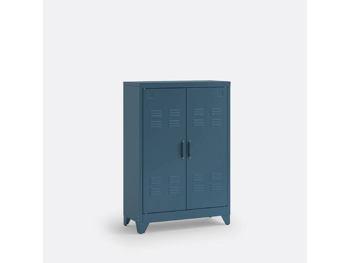 LA REDOUTE Armoire basse 2 portes en métal acier, HIBA Bleu De Prusse
