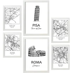 POSTER Set Mit 6 Drucke Von Italien Von Karten In Schwarz Weiß A3 & A4 Weißer Rahmen