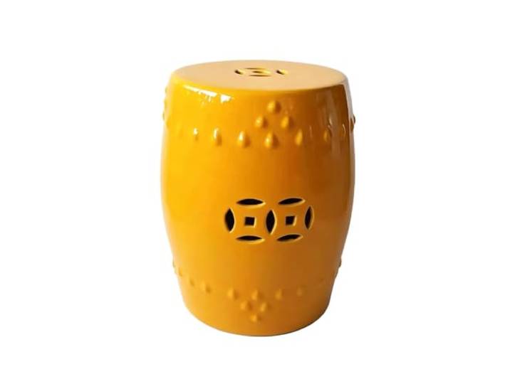 Keramik-Gartenhocker For Drinnen Und Draußen, Terrassendekoration, Einfarbig, Ohne Muster, Wasserdichter, Langlebiger Sitz Oder Beistelltisch For Hof, Wohnzimmer – Dekoratives Akzentstück(Yellow3)