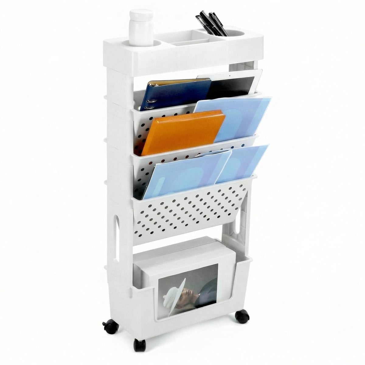 Omgoods Mobiele Boekenplank met Wielen - Multifunctionele Opbergkar voor Woonkamer en Thuiswerkplek