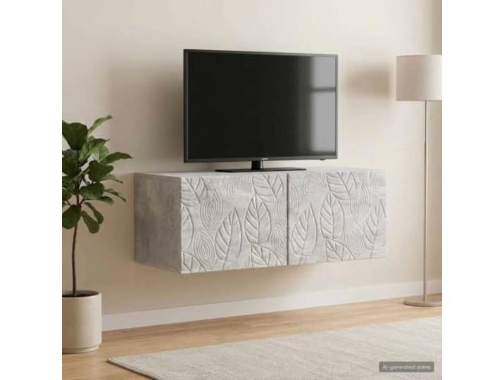 GKMBCVDFR Wandmontierter TV-Schrank 98x31 cm Betongrau Holzwerkstoff Stabile Holzwerkstoff-Konstruktion, platzsparendes Wanddesign, 90°-Scharniere, vielseitiger Stauraum, einfache Reinigung