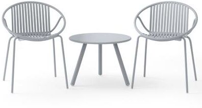 Costway All Weather PP Patio Conversation Set with Round Coffee table and 2 Chairs-Gray