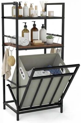 Costway 2-Tier Laundry Hamper with Tilt-out Basket-Black