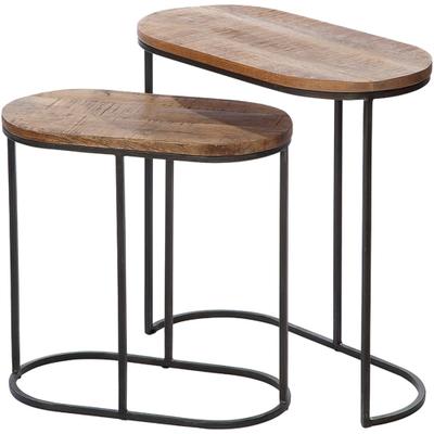 Beistelltisch GILDE "2er Set Beistelltisch oval Camara", braun (naturfarben, schwarz, schwarz, natur), B:30cm H:60cm T:60cm, 50% Mangoholz; 50% Eisen, Tische, Beistelltisch, Wohnzimmer, Ablagetisch, Sofatisch, Beistellmöbel, Interior