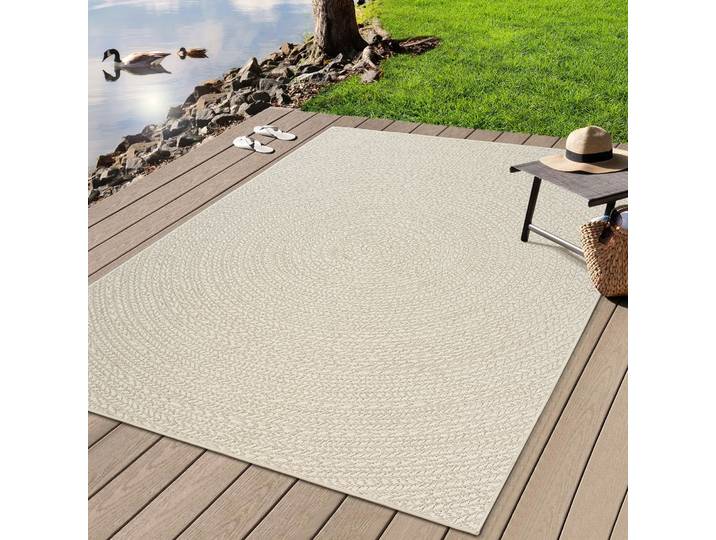 Teppich MERINOS Kenzy 5 , beige (creme), H:10mm Ø:120cm, Polypropylen, Teppiche, Teppich, robuster In- und Outdoor Teppich im natürlichen Jute-Look, wetterfest
