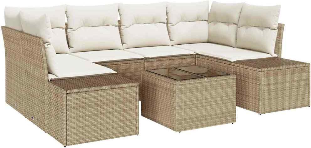 vidaXL Bankset 7-delig Beige Polyrotan