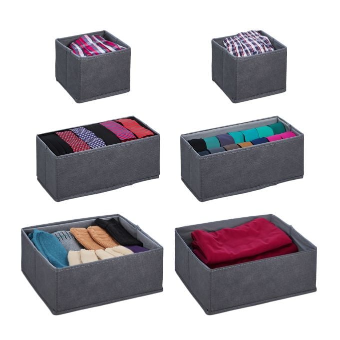 Relaxdays Lade organizer set van 6, opvouwbare ladeverdelers voor kledingkast en lades, grijs