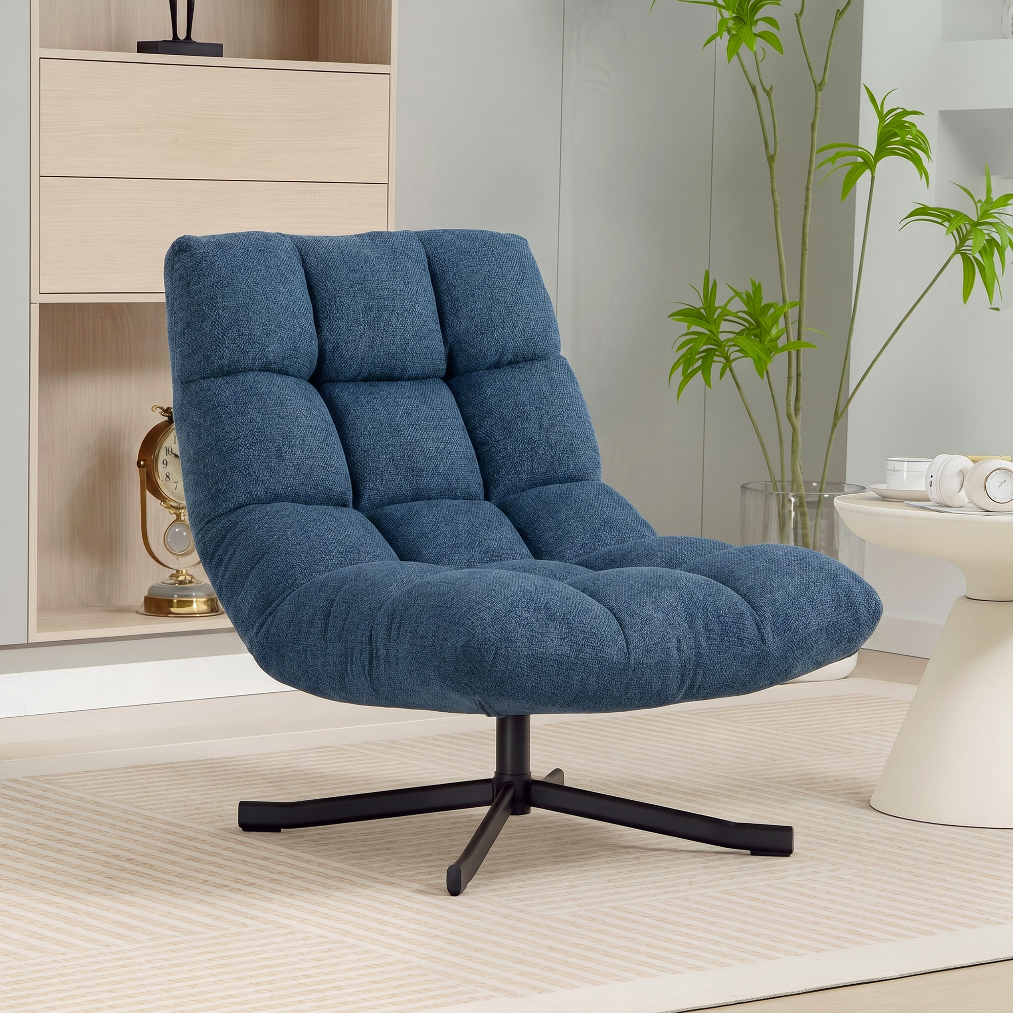 Homcom Poltrona d'Accento Girevole, Poltrona Lounge Moderna senza Braccioli, con Gambe in Acciaio, Blu Scuro   Aosom Italy