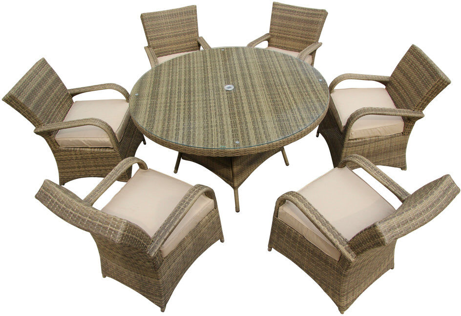 Dakota Fields Fairweather 6 - Person Patio Dining Set Round Table with Cushions Included Nature 6