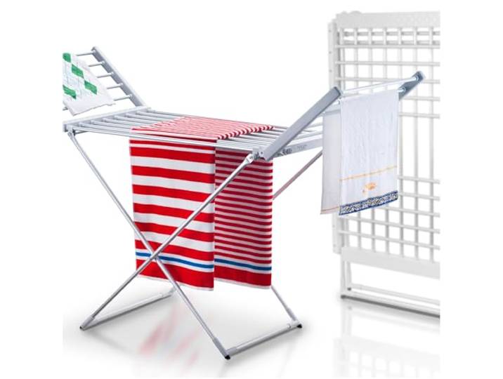 avenido Étendoir à Linge Chauffant Pliable\, 18 éléments\, 220 W\, AV7830 Séchage intérieur toute saison\, plié à 8 cm\, aluminium et plastique\, câble 2 m\, usage classique\, IP22\, format compact