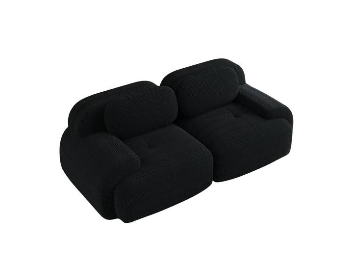 Canapé 2 places modulable en velours côtelé noir avec accoudoirs