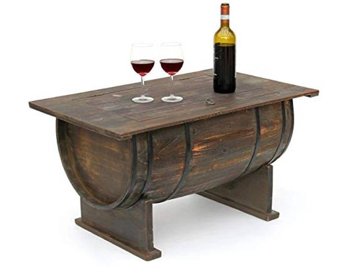 DanDiBo Couchtisch als halbiertes Weinfass Tisch aus Holz Beistelltisch 80 cm 5084 Weinregal Wein Fass Bar