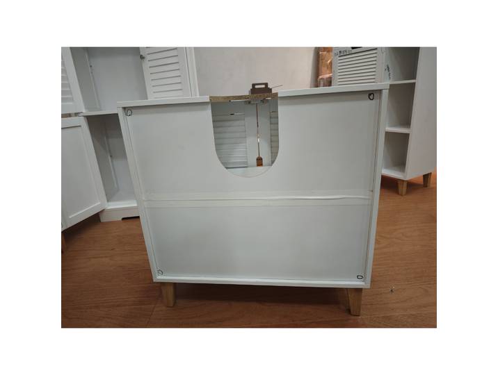 HOMCOM Meuble Sous-Lavabo Blanc Persienne Étagère Réglable