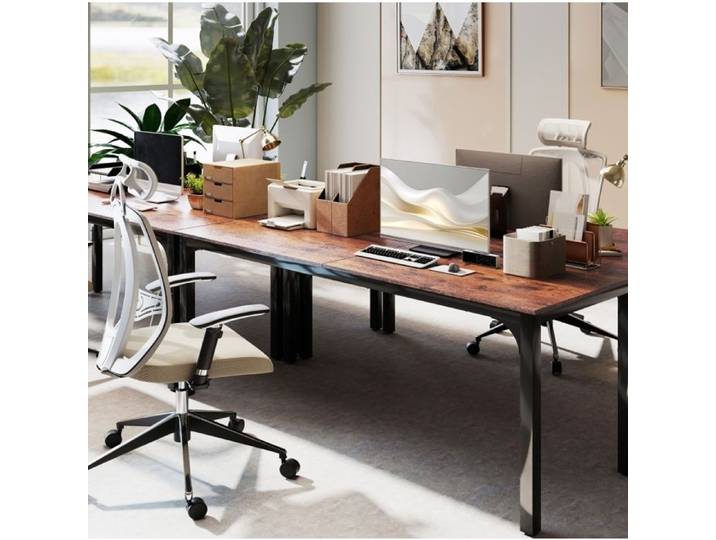 Bureau informatique droit EVRYAE 200 x 60 x 75 cm style industriel grand plateau brun rustique et cadre noir