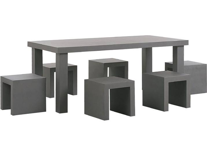 BELIANI Gartenmöbel Set Grau Beton 6-Sitzer Tisch mit Hockern Industrieller Stil Garten Outdoor & Indoor Terasse, Salon