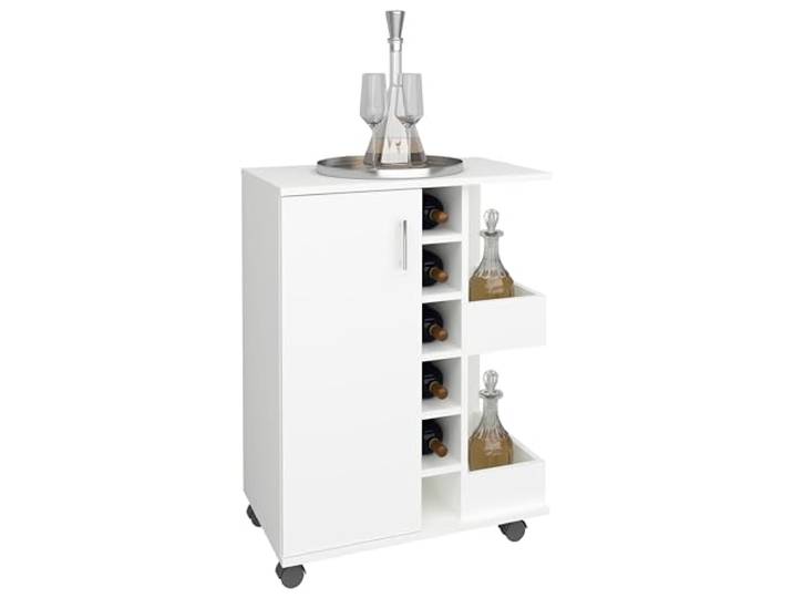 VCM Servierwagen Weiß 63x40x85 cm 1 Tür 10 Fächer Küchenhelfer Vorratswagen Rollbare Ablagefläche für Geschirr, Getränke und Vorräte - Küche und Esszimmer - für Hausbesitzer - Holzwerkstoff