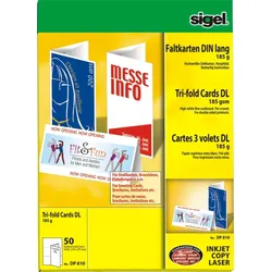 Sigel Faltkarten DIN lang A4 hochweiß Edelkarton 185g/qm VE=10x50 Stück