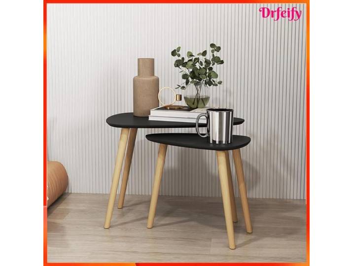 Table basse gigogne - AKOZON - 10576 - Design scandinave - Lot de 2 - Plateau triangulaire noir