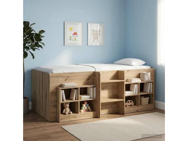 KTHLBRH Hochbett für Kinder Eiche Handwerk 80 x 200 cm Technisches Holz, integrierte Leiter, Stauraum unter dem Bett, modernes Design, 120 kg