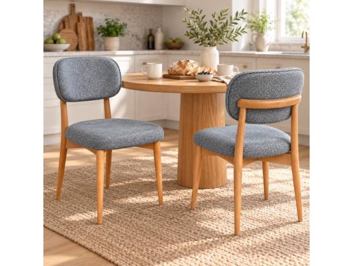 AIAZ Esszimmerstühle 2er Set, Teddy Stoff, stabiles Holzgestell, große Rückenlehne, fleckenabweisend und pillingfrei, Polsterstühle für Esszimmer und Küche (grau)