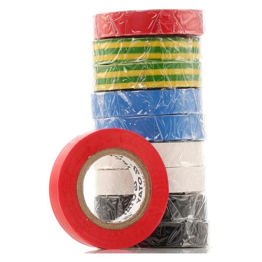 Yato 10x Isolierband Klebeband 12mm 10m KfZ blau rot weiss schwarz gelb (12 mm) (YT-8156)