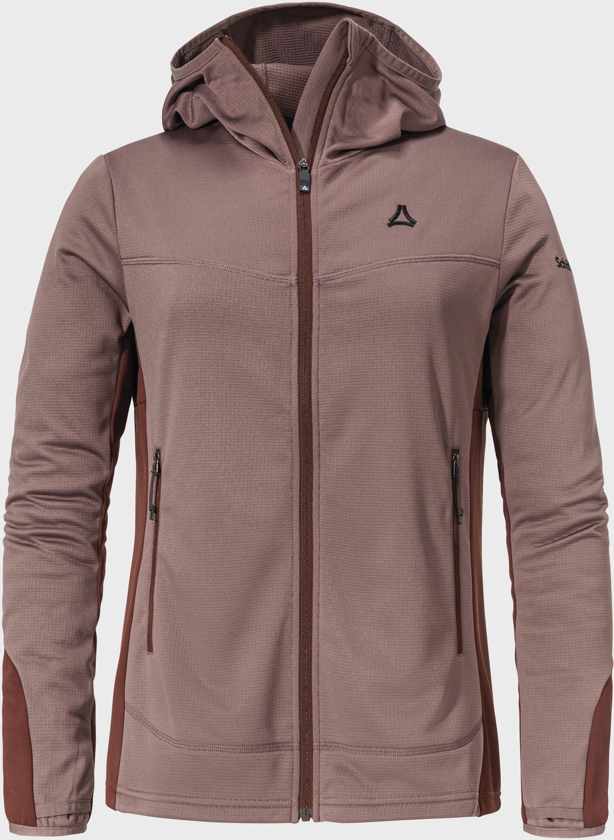 Fleecejacke SCHÖFFEL "Hiking Fleece Hoody Style Milagle WMS", Damen, Gr. 36, lila (3905, braun), Oberstoff: 100% Polyester. Futter: 100% Polyester, regular fit, Jacken Fleecejacke 3905, braun 36