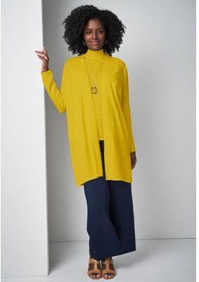 Plus Size Women's Fine Gauge Cardigan Topper by Jessica London in Golden Citrus (Size 14/16) Sweater