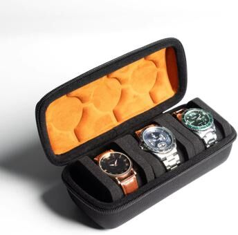 Inspired Finds EliteTime Travel Watch Roll 2 3 5 Slot Hard Organizer Case 3 Slot Hermes Orange