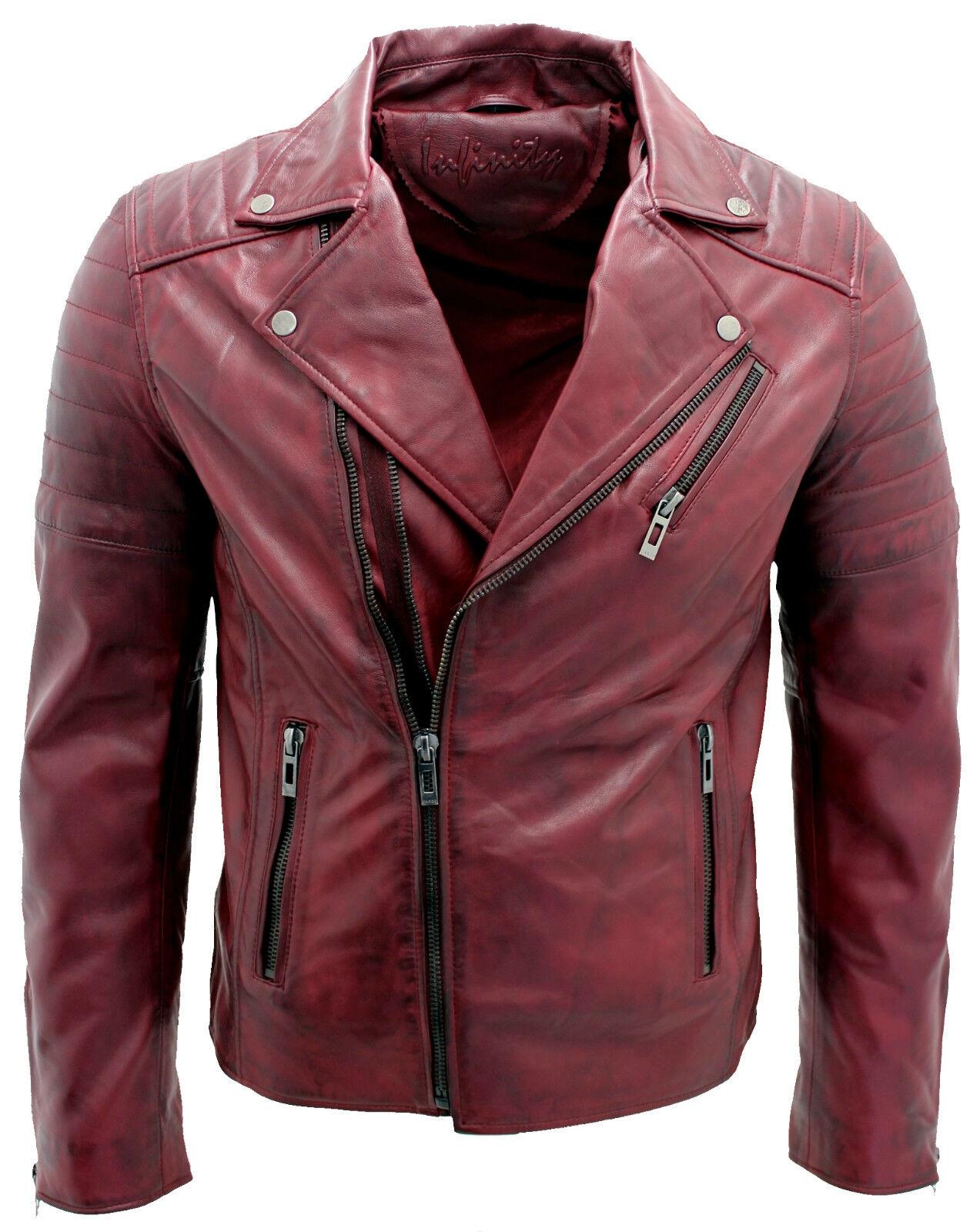 Schmal geschnittene Bikerjacke aus Leder im Brando-Stil mit Kreuzreißverschluss