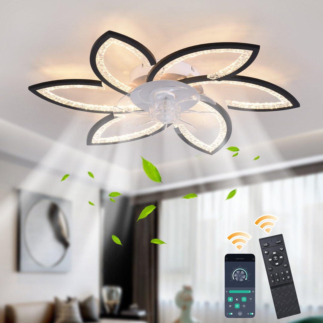 Metro Deira 78cm 7 - Blade Reversible Dimmable LED Ceiling Fan With Remote Control And APP Black 30cm