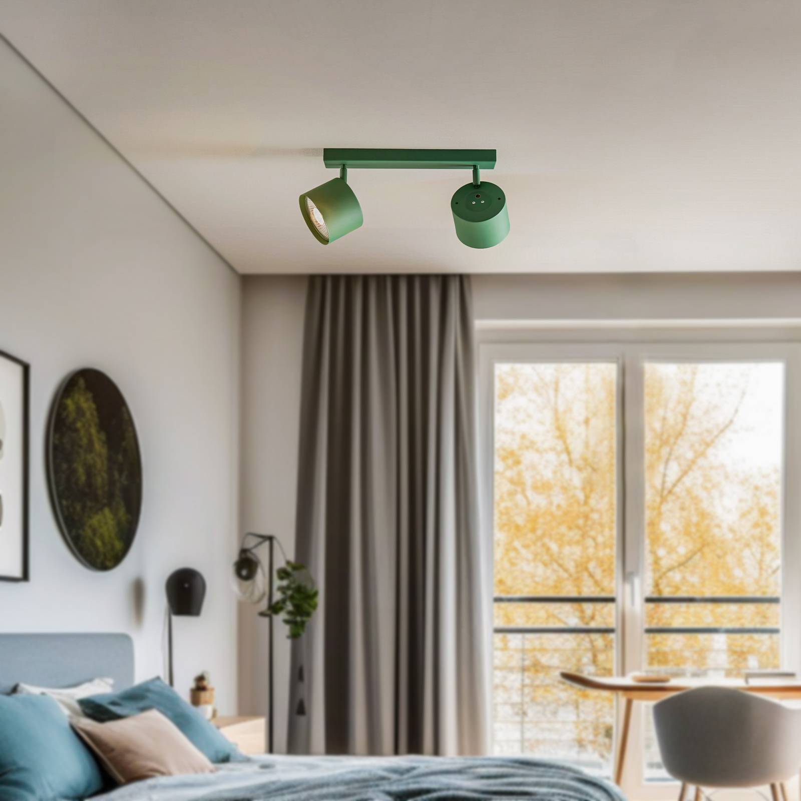 Chloe adjustable 2-bulb downlight, green Argon, dimmable, Green, Living / Dining Room, metal, Modern, Ceiling Light