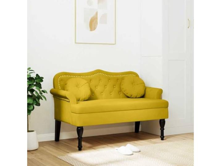 TEKGHUT Sitzbank mit Kissen Gelb 120,5x65x75 cm Samt Samtbezug, Kautschukholzbeine, Sperrholzgestell, 110 kg Belastbarkeit, Knopfheftungen, k-Stil