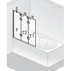 HSK teilgerahmt Badewannenaufsatz 3-teilig „Aperto“ 3-teilig Glas Nebel, Profile Schwarz-matt, B: 1140 mm H: 1500 mm