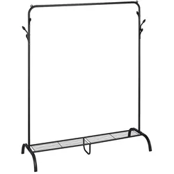 Relaxdays Kleiderständer Metall, Ablage, 6 Haken, Kleiderstange Schlafzimmer, HBT: 145x132x44 cm, freistehend, schwarz