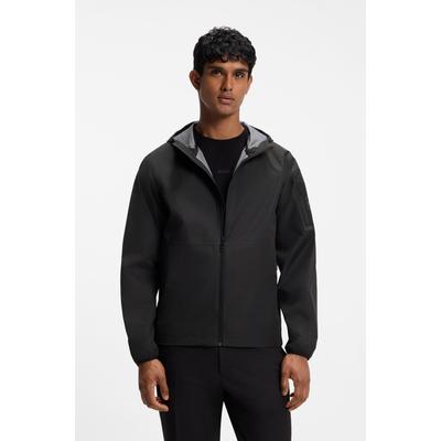 Regenjacke BOSS GREEN, Herren, Gr. XL, schwarz (schwarz001), Web, Obermaterial: 100% Polyester, unifarben, regular fit normal, hoch geschlossener Ausschnitt, elastischer Bund, Jacken Regenjacke, wasserabweisende Ausrüstung, Regular Fit, Ärmeltasche