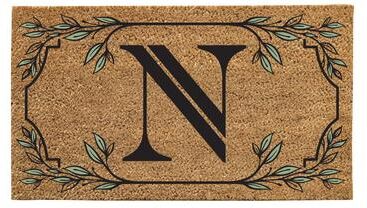 Evergreen "28 in. x 16 in. Monogram Coir Mat, Letter ""N"""