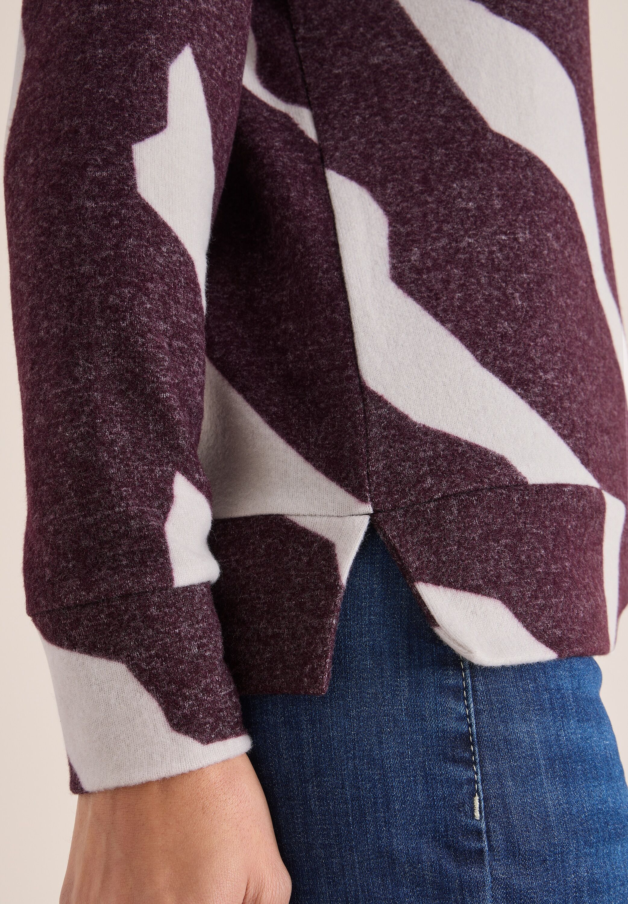 Wasserfallpullover CECIL, Damen, Gr. XXL (46), lila (eggplant rot melange), Strick, Obermaterial: 67% Viskose, 28% Polyester, 5% Elasthan, gemustert, meliert, regular fit normal, ohne Ausschnitt, Bündchen, Pullover Wasserfallpullover, mit Muster eggplant 