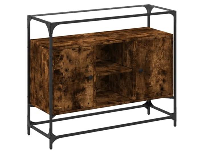 Kaorsrow Sideboard mit Glasplatte Räuchereiche 98x35x81 cm Holzwerkstoff Eleganter Beistellschrank für Wohnzimmer und Flur mit zwei Türen, robuster Glasplatte sowie stützendem Stahlgestell.