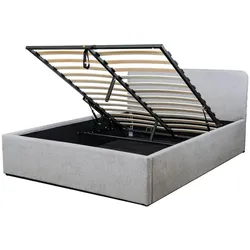 BETTKASTEN 140x190 cm mit kopfteil bezogen mit grauem stoff - livy