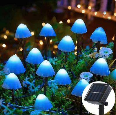 Inspire Curations Solar Mushroom String Lights Outdoor Garden Decor blue 12leds 4.5meter