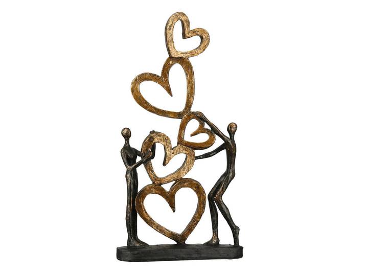 Skulptur Herz auf Herz, Goldfarben, Bronzefarben, Kunststoff, 21x41x6.5 cm, stehend, Dekoration, Dekofiguren & Skulpturen, Skulpturen