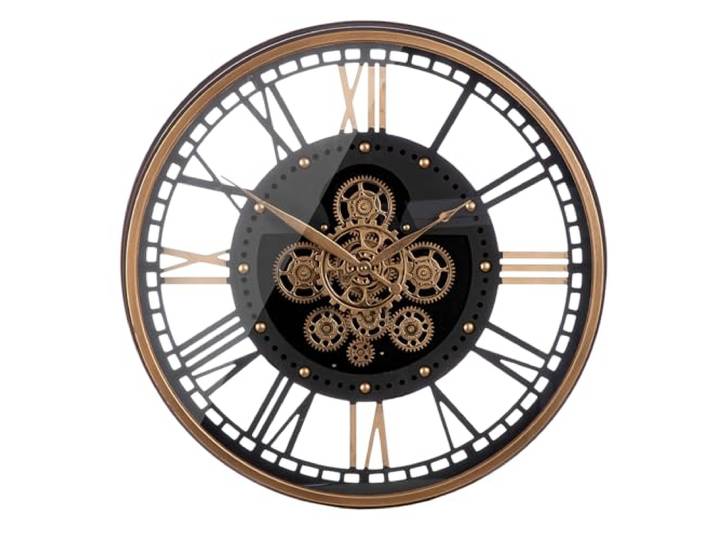 Casablanca Horloge Murale Ronde Ø 60 cm Motif Engrenages Verre MDF Métal Cuivre Noir Piles Non incluses