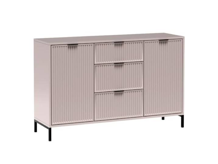 Lomadox Kommode in Kaschmir beige mit Rillenoptik 135 cm Sideboard Anrichte Stauraumschrank Wohnzimmerschrank modern Rillen Fronten