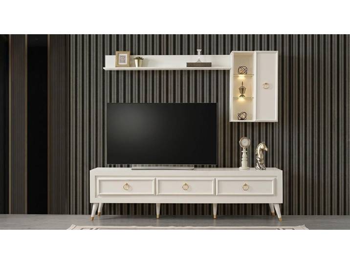 Xlmoebel Wohnwand Moderne Wohnwand in Weiß mit Regal und Schrank für Wohnzimmer, (3-St), Made in Europa