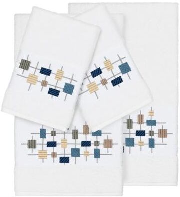 Authentic Hotel and Spa Turkish Cotton Squares Embroidered White 4-piece Towel Set