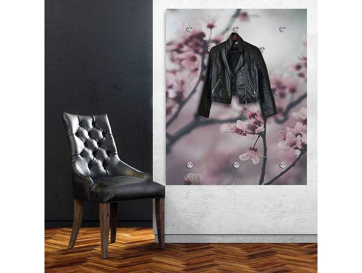Garderobenleiste QUEENCE Violet , lila, B:100cm H:120cm T:3cm, Acrylglas, Edelstahl, Garderobenhalter, Garderobenleiste, Kirschblüten, Wanddeko, Garderobe